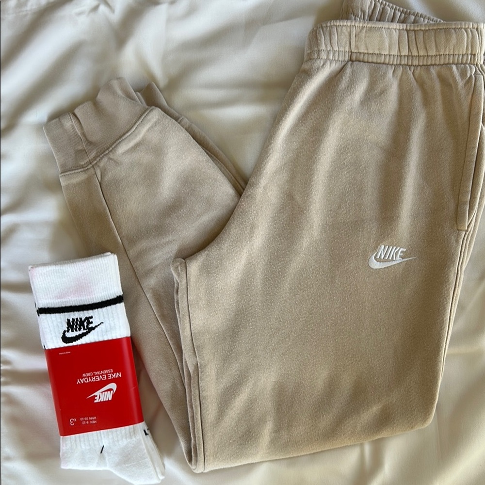 Nike Beige Sweatpants with White Socks